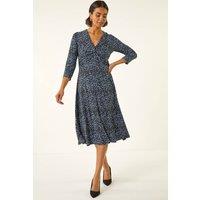 Roman Women's Speckled Twist Front Dress in Blue | Size: 16