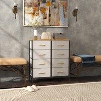 HOMCOM 8 Drawer Fabric Chest of Drawers w/ Wooden Top for Hallway Cream in Off-White
