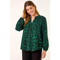 Roman Women's Animal Print V-Neck Top in Green | Size: 12