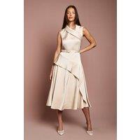 Coast Women's Waterfall Ruffle Belted Satin Midi Dress in Champagne | Size: 12