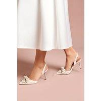 Coast Women's Bridal Selena Satin Pearl Bow Pointed High Stiletto Heel Slingback Court Shoes in White | Size: 3