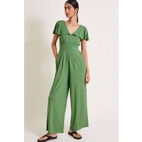 Monsoon Women's Ronda Ruffle Jersey Jumpsuit in Green | Size: 2XL