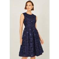 Yumi Women's Navy Sequin Floral Applique Skater Dress | Size: 12