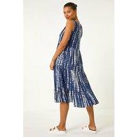 Roman Women's Tie Dye Print Smock Midi Dress in Navy | Size: 10