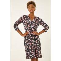 Roman Women's Floral Print Midi Stretch Dress in Coral | Size: 18