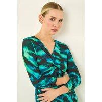 Roman Women's Petite Abstract Twist Front Dress in Jade | Size: 14