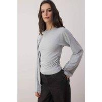 WOVCOR Women's Spanish Sleeve Knit Blouse with Gathered Waist Detail in Grey | Size: XL