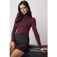 WOVCOR Women's Sheer Stand Collar Stretch Knit Long Sleeve Blouse in Plum | Size: Small