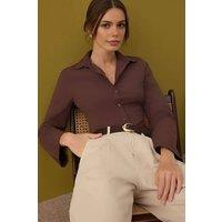 WOVCOR Women's Fitted Button-Through Shirt with Corset Waist Detail in Brown | Size: 6