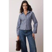 WOVCOR Women's Fitted Striped Button-Up Shirt with Corset-Inspired Waist | Size: 6
