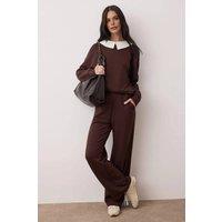 WOVCOR Women's 2-Piece Polo Collar Contrast Detail Knit Co-Ord Set in Brown | Size: Small