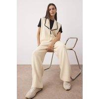 WOVCOR Women's 2-Piece Knit Vest & Wide Leg Trouser Co-Ord Set in Ecru | Size: S/M