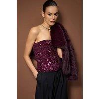 WOVCOR Women's Strapless Sequin Fitted Party Blouse in Plum | Size: 10