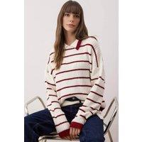 WOVCOR Women's Striped Polo Neck Ribbed Knit Sweater | Size: S/M