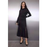 WOVCOR Women's Long Sleeve Stretch Knit Maxi Dress with Ruffle Hem in Black | Size: Small
