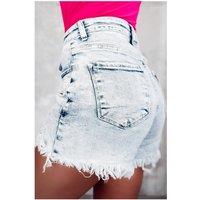 Everyday The Label Women's Light Blue Acid Wash Crossed Raw Edge Denim Shorts | Size: 12