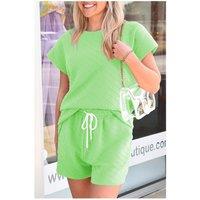 Everyday The Label Women's Light Green Checkered Textured Tee & Drawstring Shorts | Size: XL