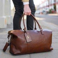 Duncan Stewart Men's Personalised Luggage Tag & PU Leather Holdall Set in Brown