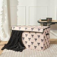 OHS Bows Foldable Fabric Storage Box Organiser with Lid in Pale Pink