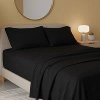 Snug City Flannelette Flat Sheet Soft Brushed Cotton Bedding for Warmth Comfort in Black | Size: Single