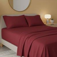Snug City Flannelette Flat Sheet Soft Brushed Cotton Bedding for Warmth Comfort in Red | Size: Single