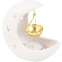 KDMD White Crescent Moon Hanging Oil Burner with Gold Dish