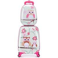 Costway 2 Pcs Kids Luggage Set 16 Toddlers Carry-on Suitcase & 12 Backpack Set in Pink