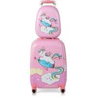 Costway 2Pcs 12 18 ABS Kids Suitcase Backpack Luggage Set School Travel Lightweight in Pink