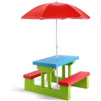 Costway Kids Picnic Table Set Indoor & Outdoor Picnic Table & Benches in Red