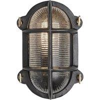 Industville Bulkhead Outdoor & Bathroom Oval Wall Light - 6 Inch - Black - Ribbed | Size: 6 inches