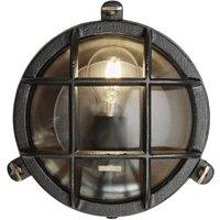 Industville Bulkhead Outdoor & Bathroom Round Wall Light - 8 Inch - Black - Clear | Size: 8 inches