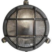 Industville Bulkhead Outdoor & Bathroom Round Wall Light - 8 Inch - Black - Ribbed | Size: 8 inches
