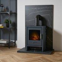 Acantha Fires & Fireplaces Tile & Hearth Set Black Marble Effect with Bergen Stove & Angled Pipe
