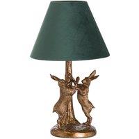 Love Lace Antique Gold Marching Hares Lamp With Green Velvet Shade