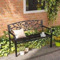 OUTSUNNY Metal Garden Bench 2 Seater Porch Patio Park Chair Seat Outdoor Relax in Black