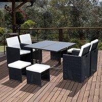 OUTSUNNY 8 Seater Cube Rattan Garden Furniture Dining Set with Cushions in Black