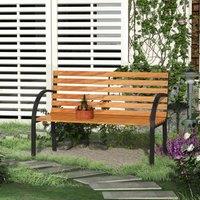 OUTSUNNY 2 Seater Garden Bench Metal Wooden Slatted Seat Backrest Patio Chair in Natural