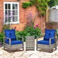 OUTSUNNY 3 PCs PE Rattan Garden Sofa Set w/ 2 Chairs & Storage Table in Blue