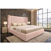 PARADISE BEDS LTD Ottoman Winged Bed Gas Lift Storage Plush Velvet 54 Headboard in Baby Pink | Size: Double