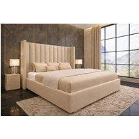 PARADISE BEDS LTD Ottoman Winged Bed Gas Lift Storage Plush Velvet 54 Headboard in Beige | Size: King