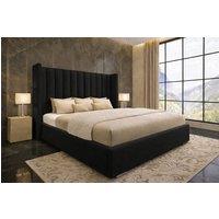 PARADISE BEDS LTD Ottoman Winged Bed Gas Lift Storage Plush Velvet 54 Headboard in Black | Size: Double