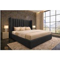 PARADISE BEDS LTD Ottoman Winged Bed Gas Lift Storage Plush Velvet 54 Headboard in Dark Grey | Size: Super King