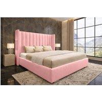 PARADISE BEDS LTD Ottoman Winged Bed Gas Lift Storage Plush Velvet 54 Headboard in Light Pink | Size: Super King