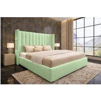 PARADISE BEDS LTD Ottoman Winged Bed Gas Lift Storage Plush Velvet 54 Headboard in Pale Green | Size: King