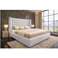 PARADISE BEDS LTD Ottoman Winged Bed Gas Lift Storage Plush Velvet 54 Headboard in Silver | Size: King