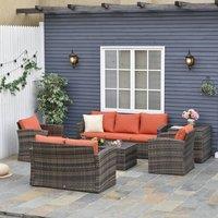 OUTSUNNY 6 PCS Patio Rattan Sofa Set Conversation Furniture Orange