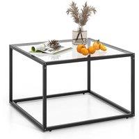 Costway Tempered Glass Top Coffee Table Home Square Tea Table Accent Sofa Side Table in Clear
