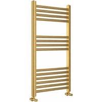 Bathroom Kingdom Omata Brushed Brass Straight Heated Towel Rail 800x500mm in Gold