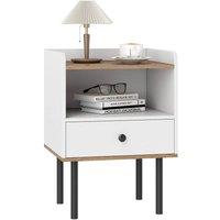 Gymax Nightstand Bedside Table End Table with Drawer & Open Storage Shelf in White