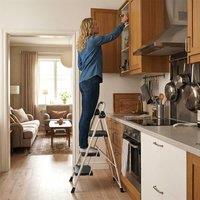 Costway 3 Step Ladder Folding Step Stool Portable Sturdy Carbon Steel Ladder in Blue